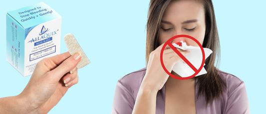 Stopping a nosebleed fast with AllaQuix Nose Bleed Gauze.