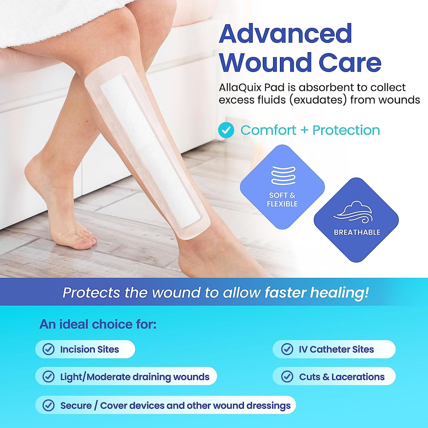 AllaQuix Basic Non-Woven Sterile Gauze Island Dressing (4" x 14") - Advanced Wound Care – Medical-Grade Adhesive Gauze Pads