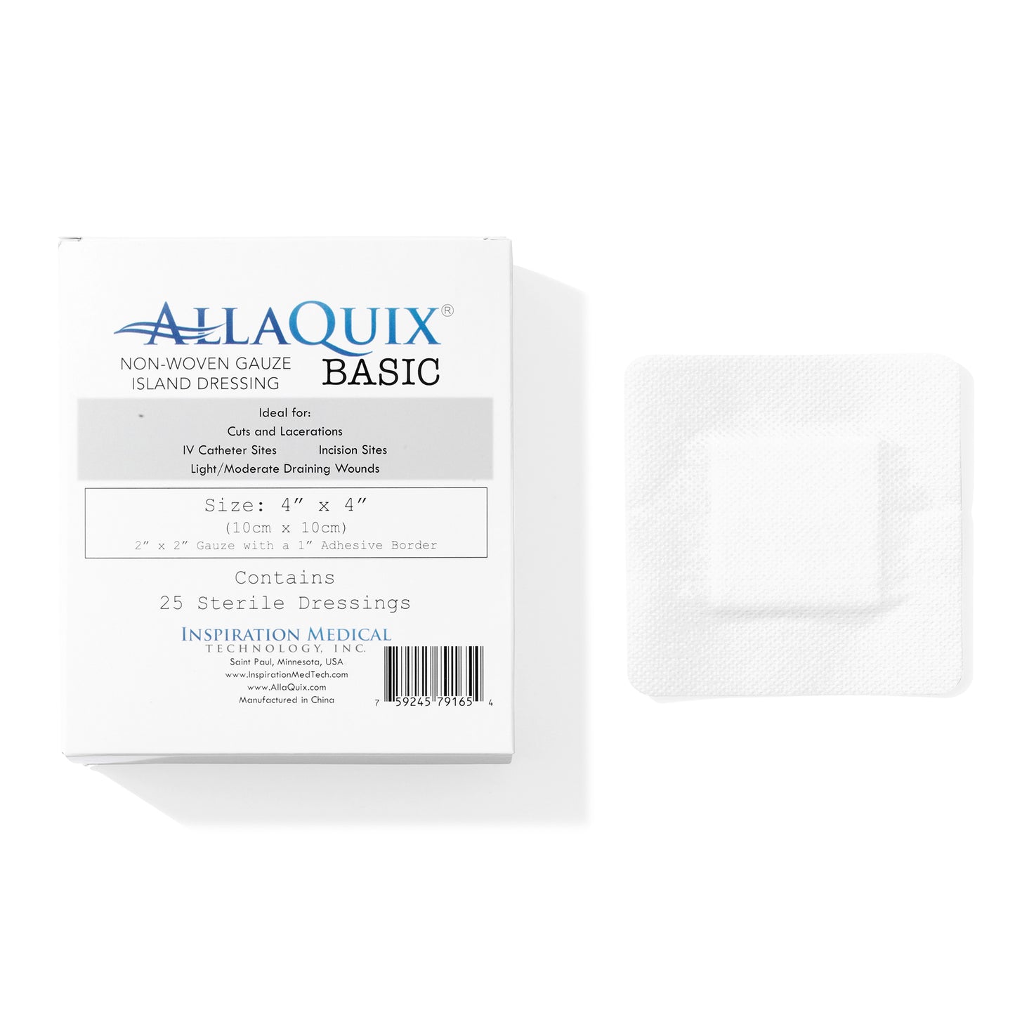 AllaQuix® Basic Non-Woven Sterile Gauze Island Dressing (4” x 4”)