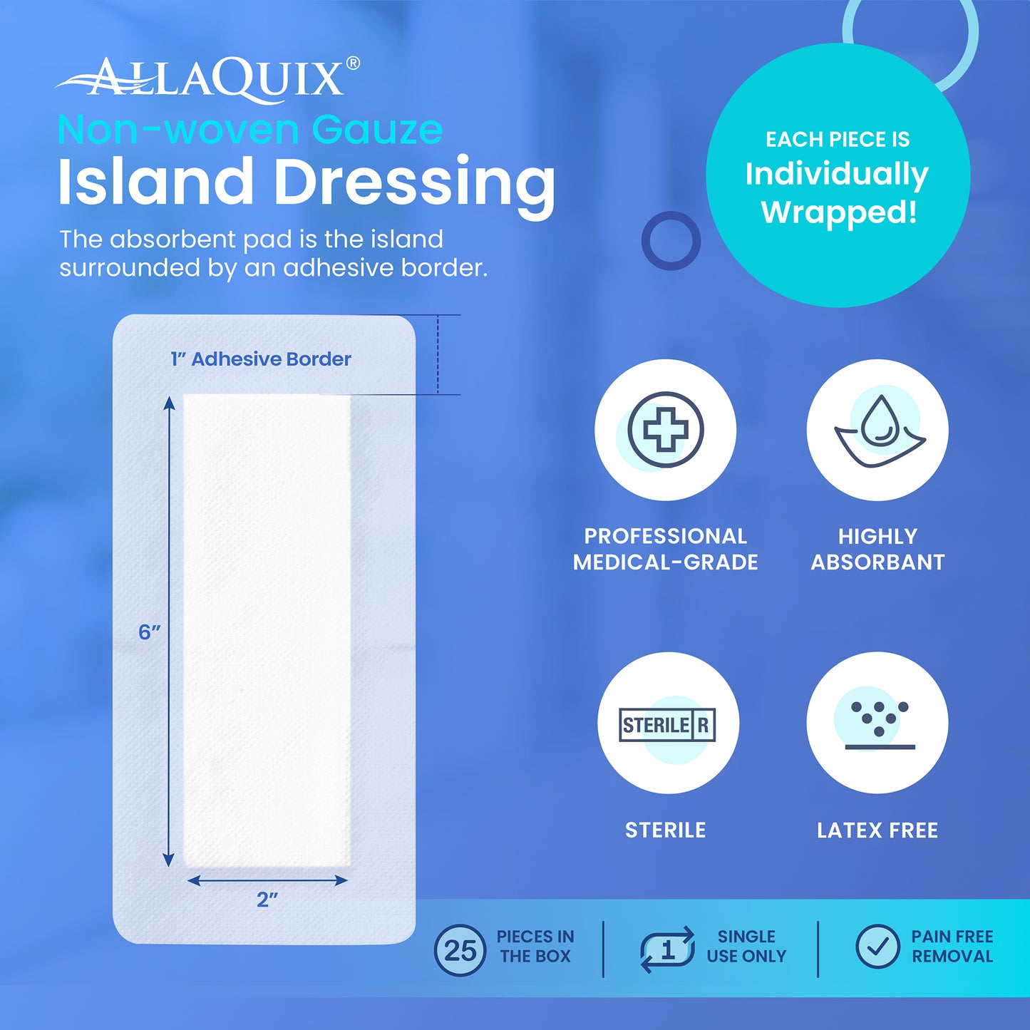 AllaQuix® Basic Non-Woven Sterile Gauze Island Dressing (4” x 8”)