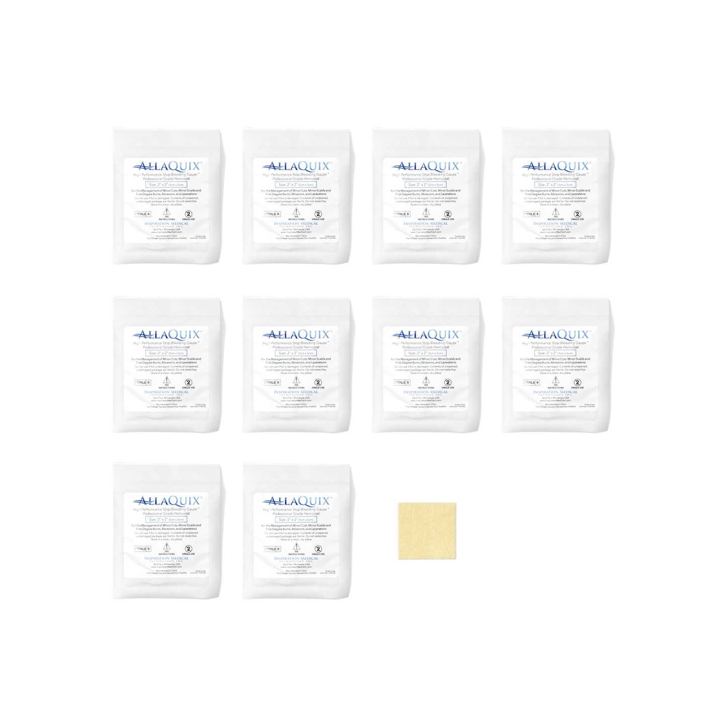 AllaQuix High Performance Stop Bleeding Gauze 10 pack of 2x2