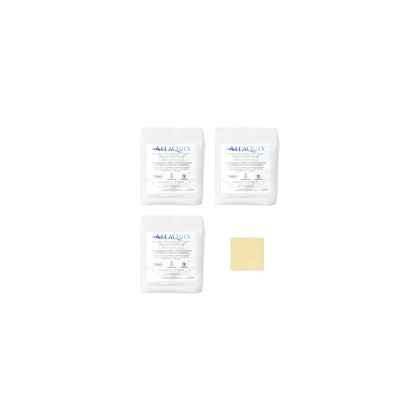 AllaQuix High Performance Stop Bleeding Gauze 3 pack of 2x2