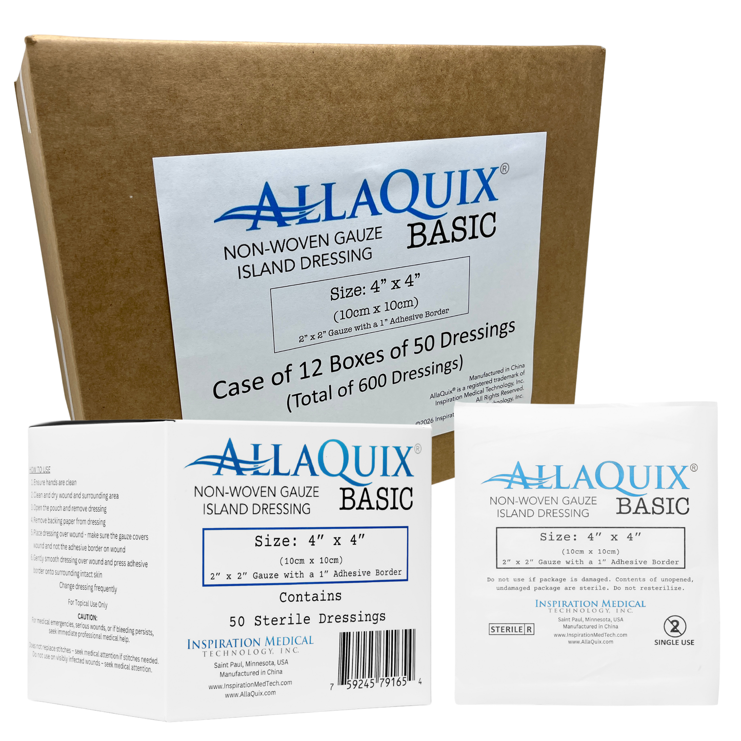 AllaQuix® Basic Non-Woven Adhesive Island Dressing (4"x4") – Sterile & Latex-Free
