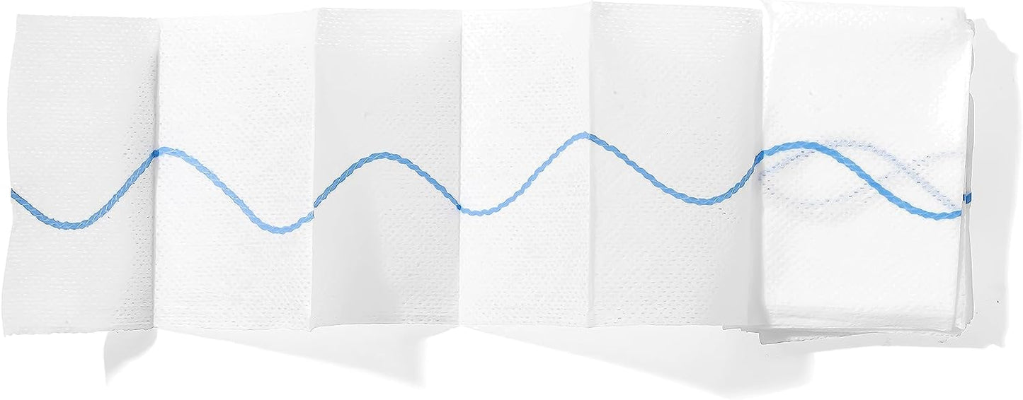 Opened AllaQuix Advanced Z-Fold Bandage laid flat to show continuous length and blue tracking line