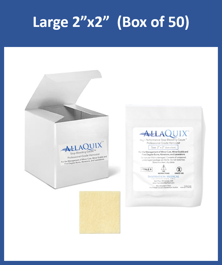 AllaQuix 2x2 Stop Bleeding Gauze Box of 50