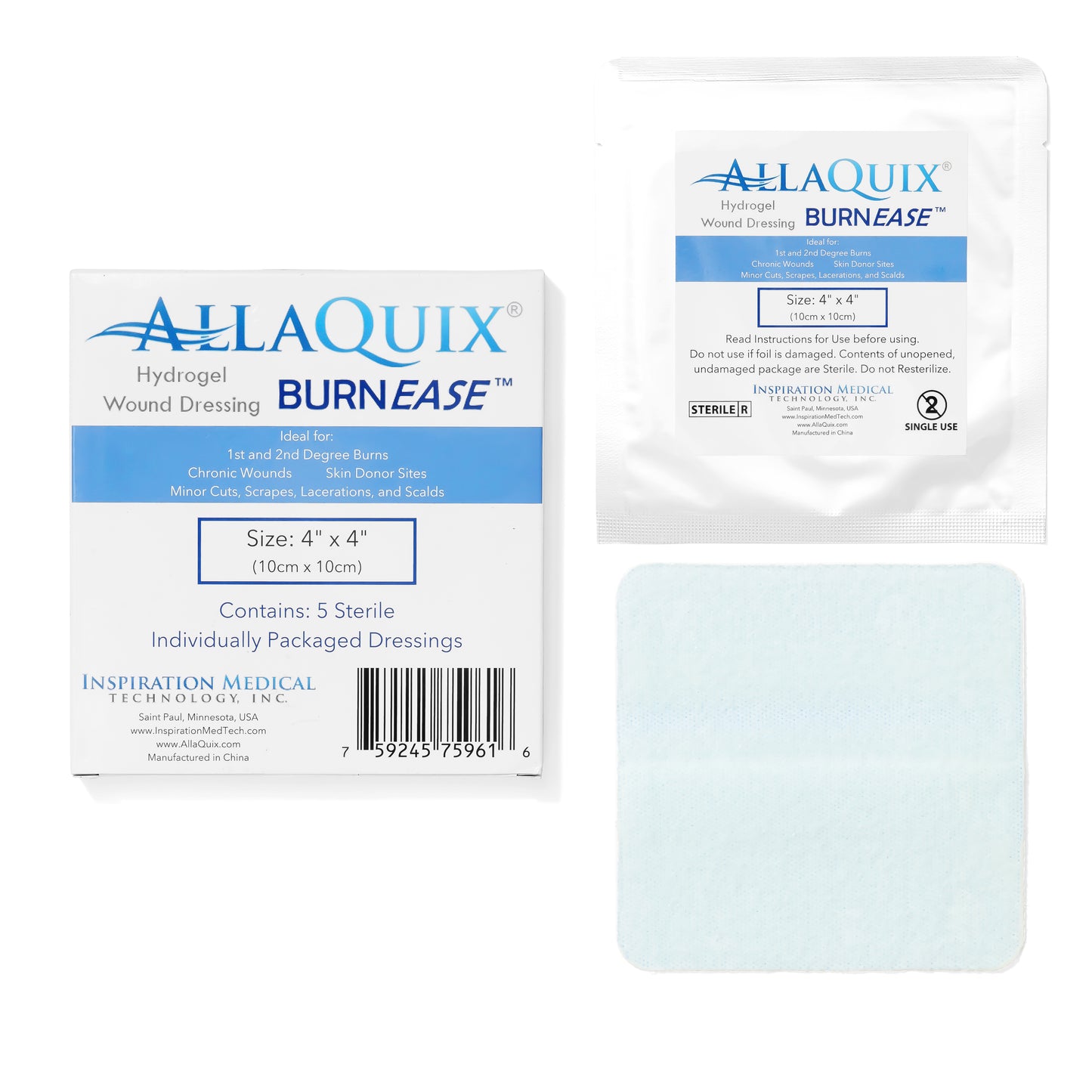 AllaQuix BurnEase Hydrogel Wound Dressing for Burns (4in)