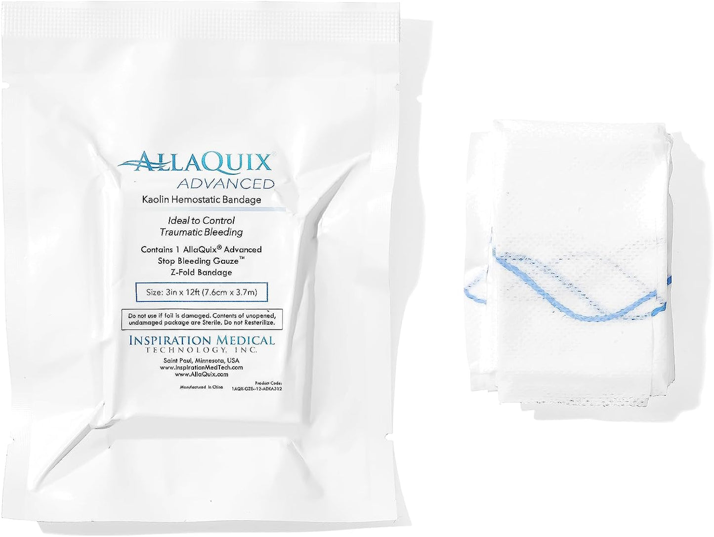 AllaQuix Advanced: Kaolin Hemostatic Bandage - One Sterile Z-Fold Clotting Gauze