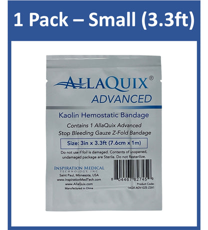 AllaQuix Advanced: Kaolin Hemostatic Bandage - Sterile Z-Fold Clotting Gauze