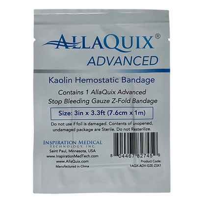 AllaQuix Advanced: Kaolin Hemostatic Bandage - Sterile Z-Fold Clotting Gauze