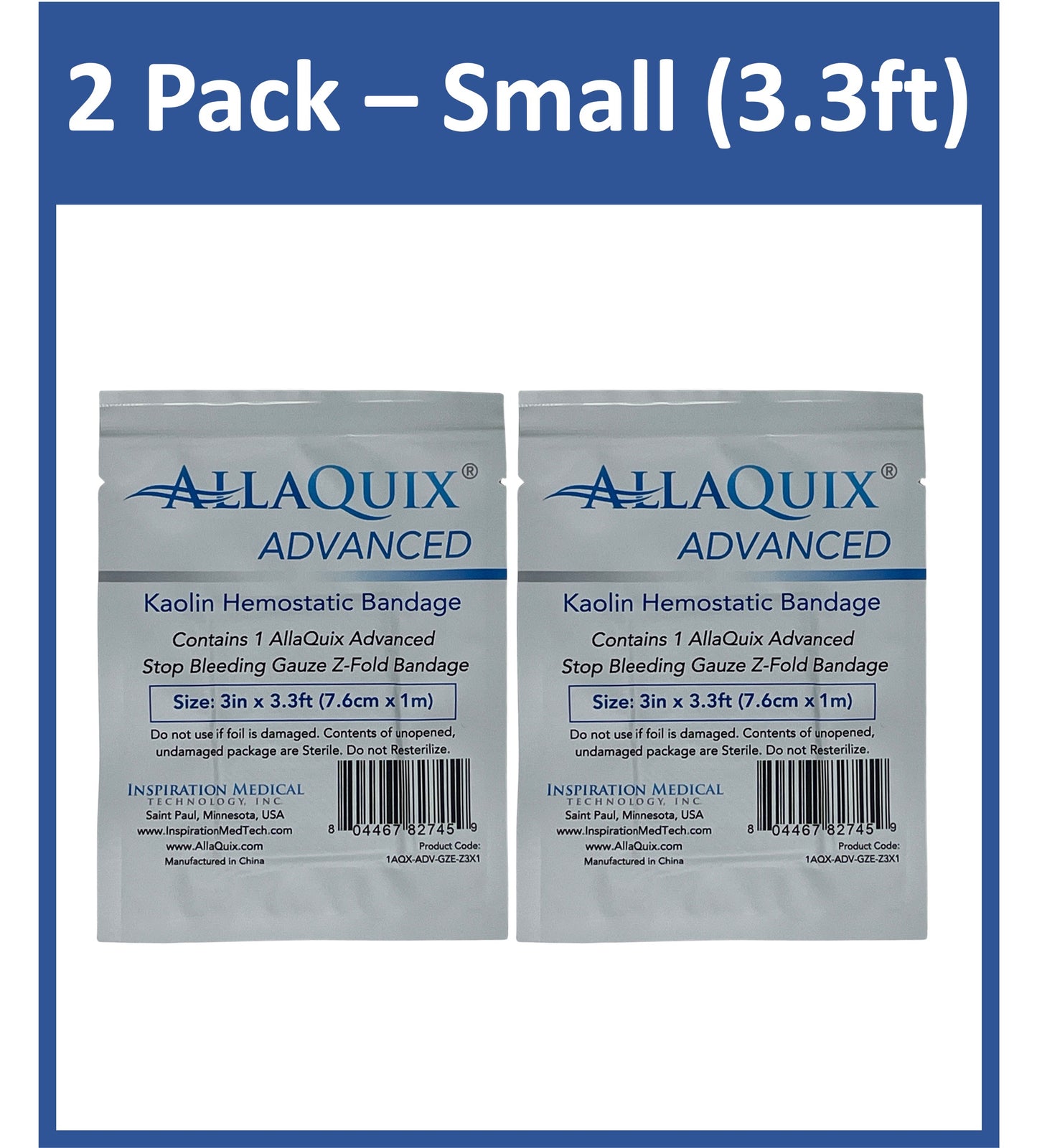 AllaQuix Advanced: Kaolin Hemostatic Bandage - Sterile Z-Fold Clotting Gauze