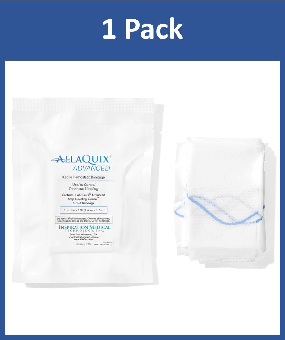 AllaQuix Advanced: Kaolin Hemostatic Bandage - Sterile Z-Fold Clotting Gauze