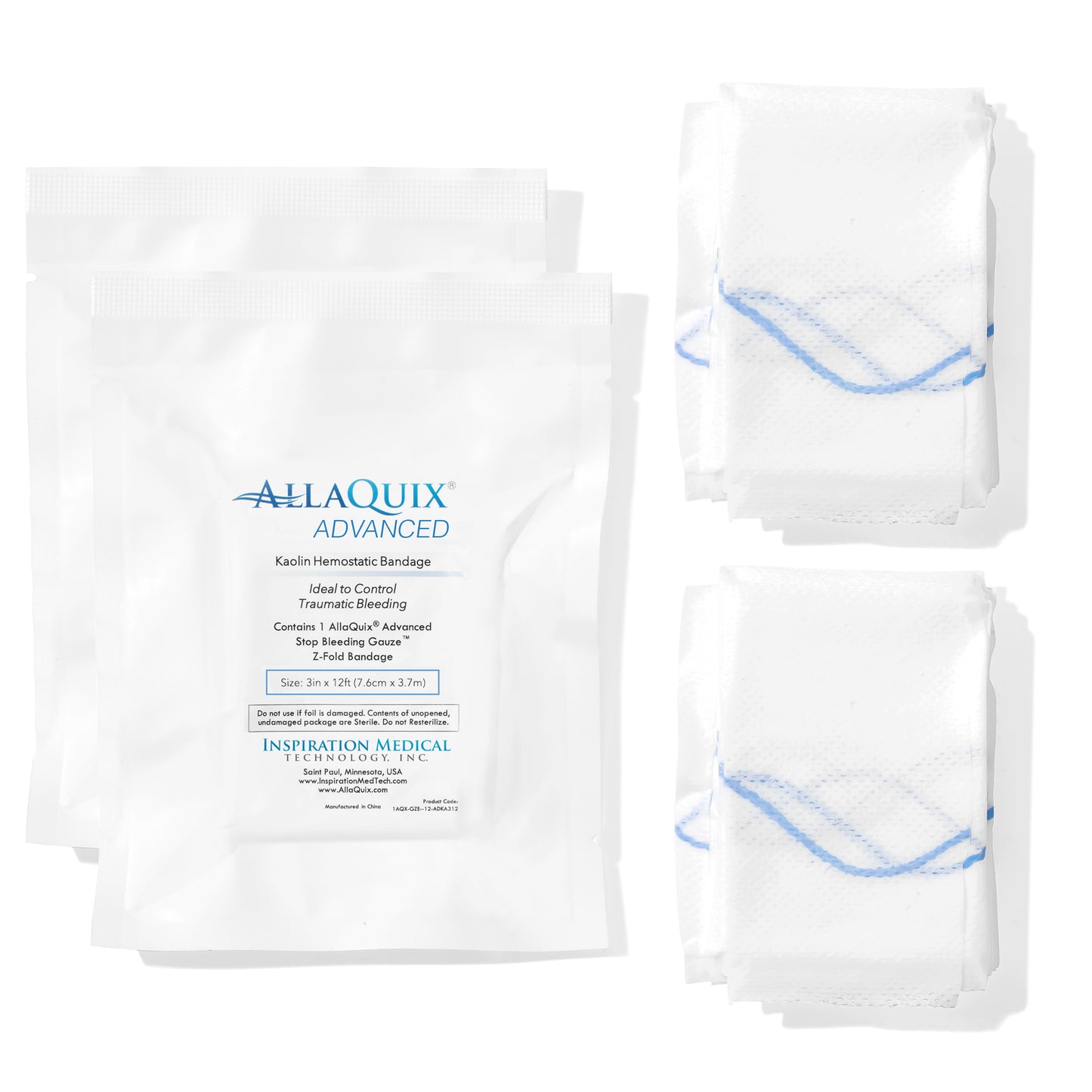 AllaQuix Advanced: Kaolin Hemostatic Bandage - Sterile Z-Fold Clotting Gauze