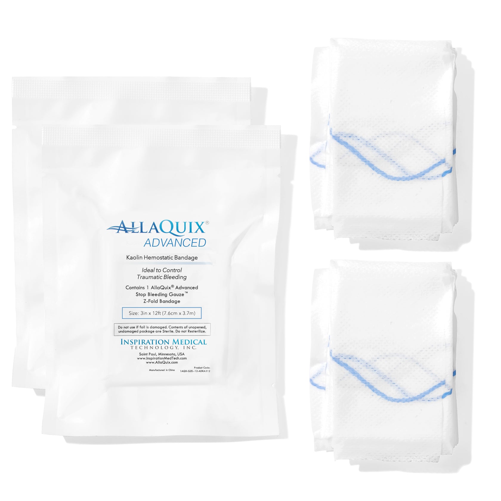 AllaQuix Advanced: Kaolin Hemostatic Bandage - Sterile Z-Fold Clotting