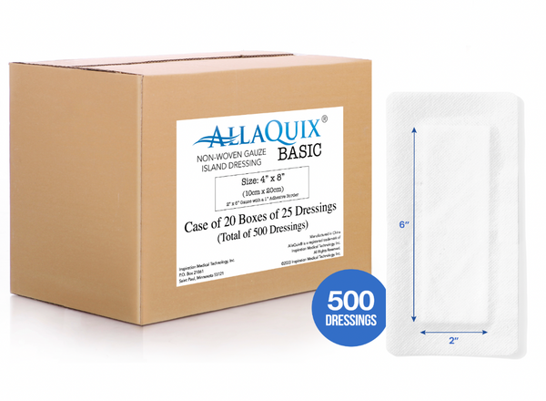AllaQuix Basic is also sold by the case with 10 boxes of 25 dressings for a total of 250 non-woven gauze island dressings.