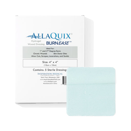 AllaQuix BurnEase Hydrogel Wound Dressing 4x4 inch box with sterile burn pad
