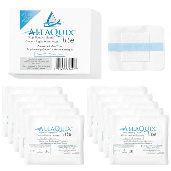 AllaQuix Lite 2x2 calcium alginate adhesive bandages with box and sterile pouches (20 pack)