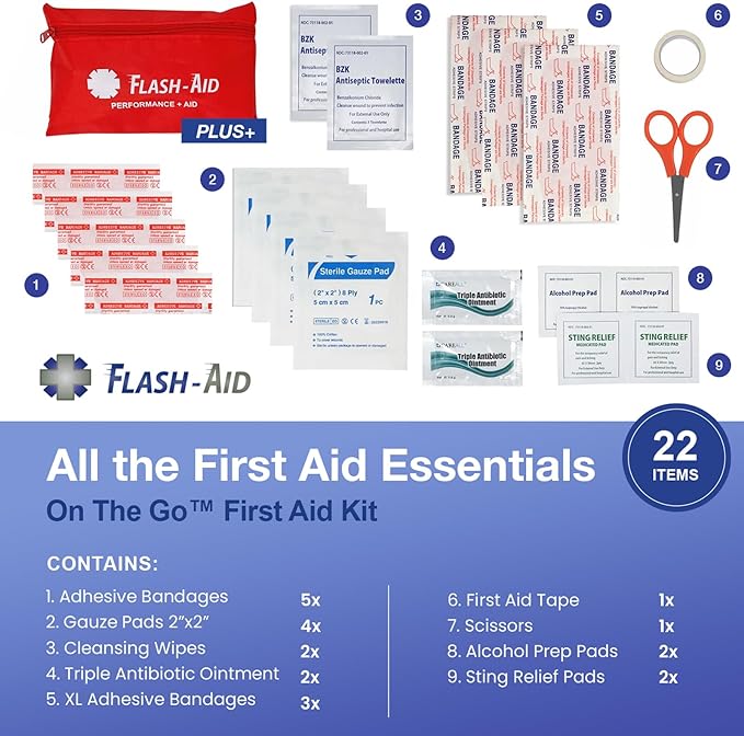 Band-Aid Travel Ready Portable Emergency First Aid Kit for Minor Wound Care  with Assorted Adhesive Bandages, Gauze Pads & More, Ideal for Travel, Car