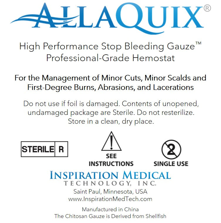 HTC - AllaQuix Stop Bleeding Gauze (LARGE 2" x 2") - Box of 10