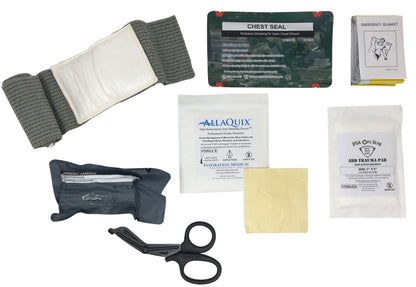 Hemorrhage Trauma Pack with Chest Seal + Combat Emergency Bandage + AllaQuix®